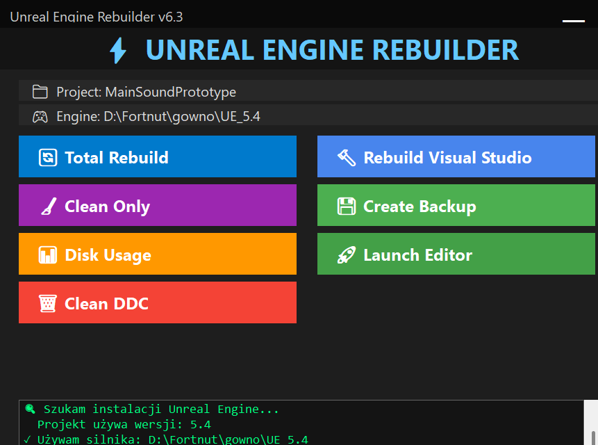 Unreal Engine Rebuilder Interface Screenshot