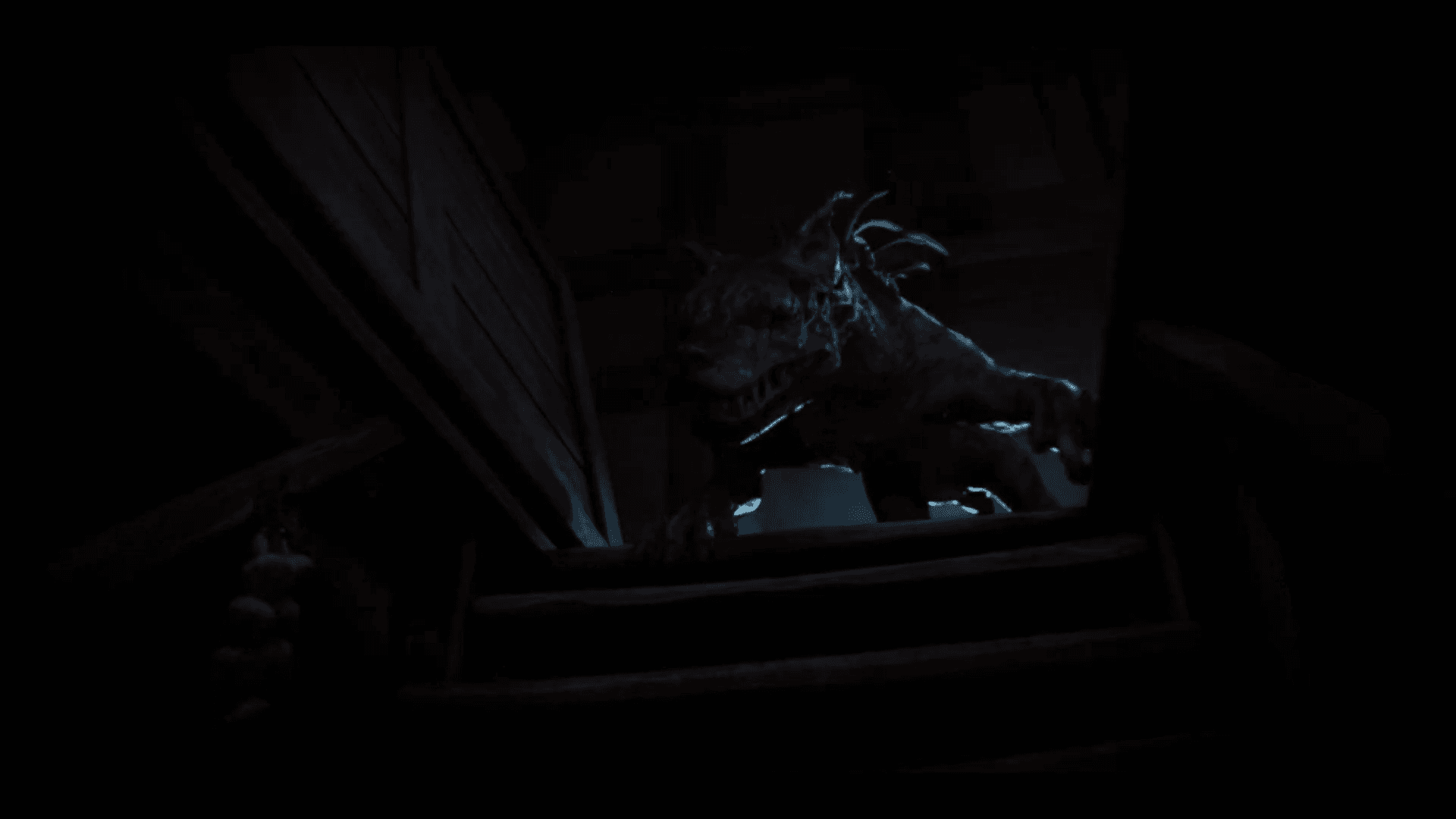 Creature view from basement stairs