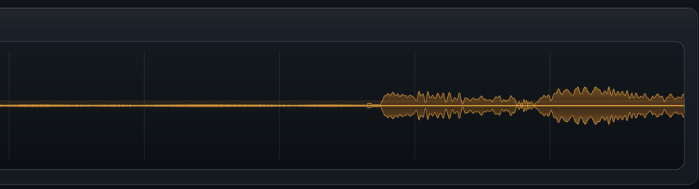 The AudioQ live output display: a quiet stretch of signal followed by two louder passages