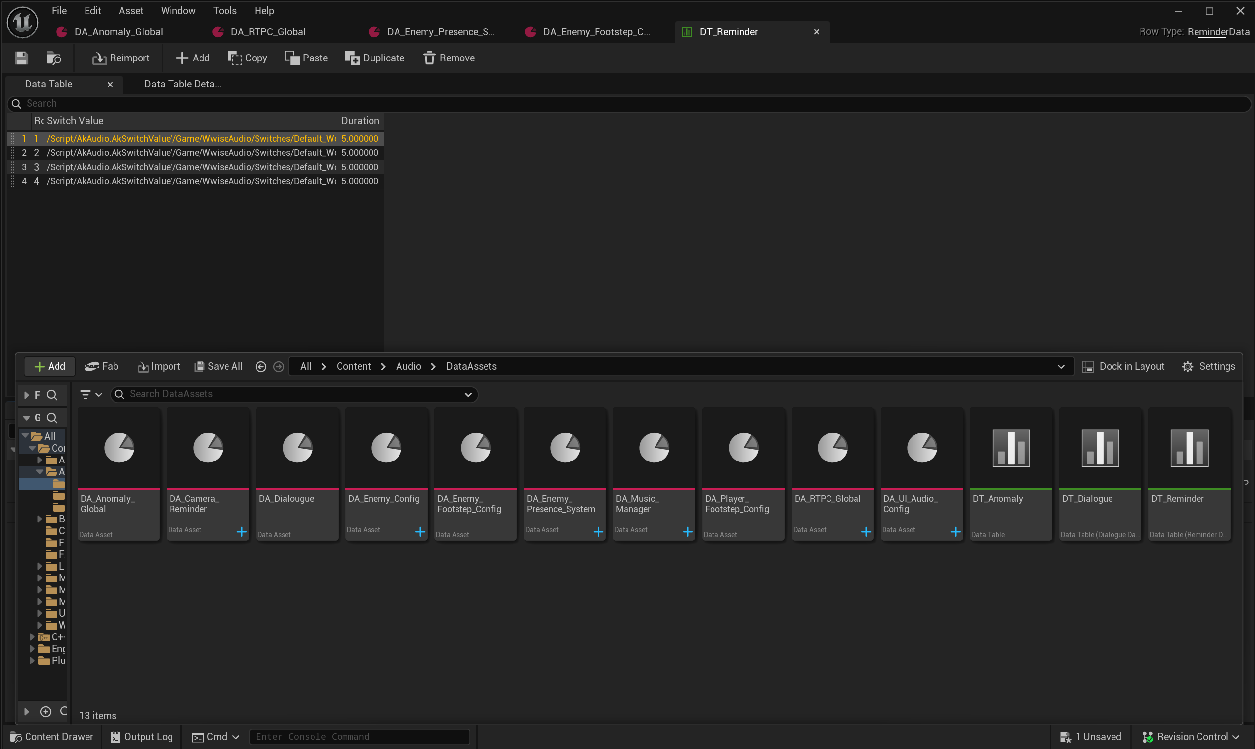 DataAsset configurations